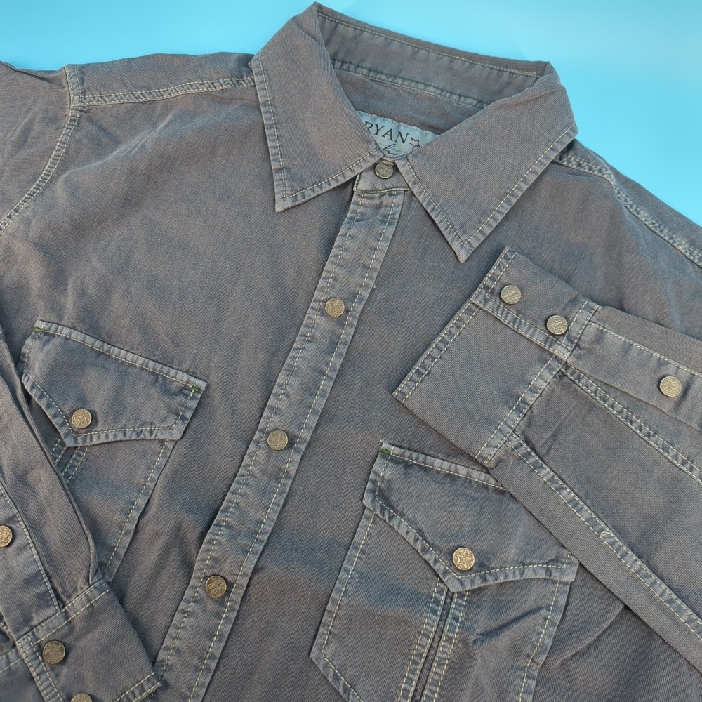 Ryan Michael Shirt Mens Medium Brown Silk Cotton Blend Lake Western Cowboy Wear